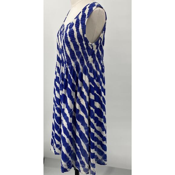 Soft Surroundings Midi Sun Dress Beaded Embroidered Boho Print Blue Small Petite - Picture 3 of 10